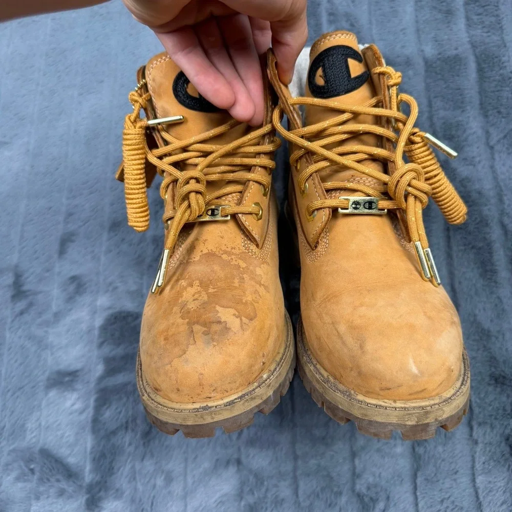 Timberland x Champion 6 Inch Wheat Boots Fleece Lined A1UCU Mens 5.5
